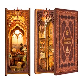 Fsolis DIY Book Nook Kit, DIY Miniature Dolls House,Kit Booknook with LED Light, Kit Book Nook 3D Wooden Puzzle for Adults and Teen,A great gift for the love of the sea(Sailing Memory)