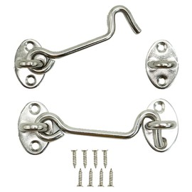 SZXMDKH 2 PCS 4 Inch Stainless Steel Cabin Hook and Eye Latch Lock Heavy Duty Gate Metal Door Latches for Internal Doors Brace Patio Window Cabinet Wooden Gates Shed, Sliver