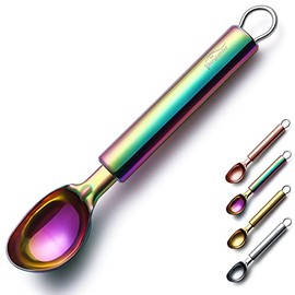 Rainbow Ice Cream Scoop, Berglander Stainless Steel Cookie Scoop Melon Baller Scooper Cones With Titanium Colorful Plating, Specialty Tools and Gadgets, Ice Cream Spoon Food Scoop Dishwasher Safe