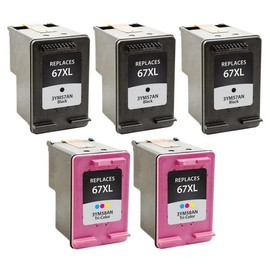 SuppliesMAX Remanufactured Replacement for HP Deskjet 2724/2725/2755e/4140/4155/Envy 6020/6030/6052/6075/6455/6475 High Yield Inkjet Combo Pack (3-Black/2-Color) (NO. 67XL) (3YM57AE_3PK/3YM58AE_2PKMP)