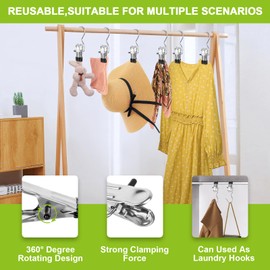 Minicoco 8Pcs Portable Laundry Hooks Stainless Steel Boot Hanging Hold Clips Anti-slip Hanging Clothes Pins Hanger 360° Rotatable Clothes Pins Trouser Hanger for Pants, Shoes, Towel, Sock