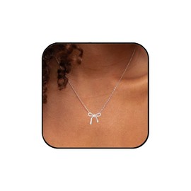 Aluinn Bow Necklace for Women Cute Small Tiny Bow Pendant Choker Chain Necklace Trendy Necklaces SilverJewelry for Women