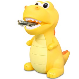 Lakpopya Dinosaur Money Box for Children, Large Dino Piggy Bank for Girls and Boys, Money Boxes Made of Safe PVC Material for Nursery Decoration, Gift, Toy, Christening Gifts (Yellow)