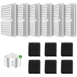 BalimoPet Replacement Filter for BalimoPet Cat Water Fountain - 6 Packs Pet Water Bowl Filters - 6 Filters & 6 Sponges Set Stainless Steel Cats Water Dispenser - Activated Carbon Foam Filtered Refill