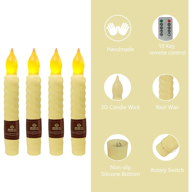 6.5 Inch Yellow LED Flickering Flameless Pillar Taper Candles Remote
