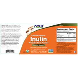 NOW Supplements, Organic Inulin Prebiotic Pure Powder, Low Gylcemic Index, 1-Pound