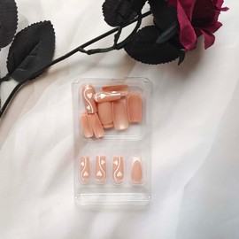 Long Press on Nails Glitter Heart Full Cover Fake Nails Artificial Square French Tip Acrylic Nails Glossy Pink with Silver Glitter Line Designs False Nails Valentines Heart Powder Glue on Nails