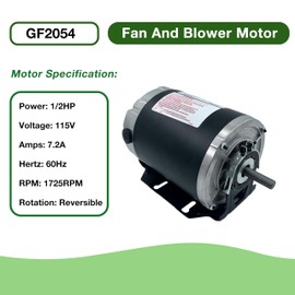 CHIOWO GF2054 Blower Motor 1/2 hp 115 Volts 7.2A 1725 RPM 60Hz 48 Frame Belt Drive Replacement for AO Smith BF2054 Packard 45012 GE 4708 Emerson 8200