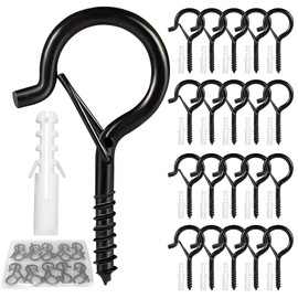 Hooks for Outdoor String Lights, 20 Pack Cup Screw Hooks for Hanging Plants Fairy Led Party Christmas Lights Garage Wind Chimes Black Q Hanger Ceiling Hooks, with Safety Buckle Design Easy to Release