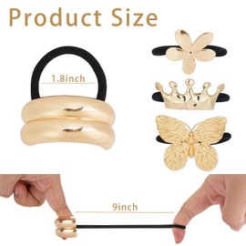 12 Goldene Haarbänder, Metallische Geometrische Elastische Haarbänder, Stilvolle Glänzende Schleife Pferdeschwanz Haarbänder für dickes Haar, Elegante Damen Haarbänder, Dehnbar