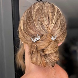 Iaceble Bridal Wedding Pearl Hair Pin Metal Leaf Bride Hairpins Tiny Peal Leaf Hair Pins Headpieces Vintage Pearl Wedding Hair Pins Decorative Hair Accessories for Women and Girls Headdress Pack of 3