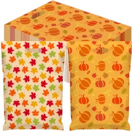Gersoniel 100 Pcs Plastic Fall Gift Bags Bulk 15.7" x 11.8" Large Autumn Maple Leaves Pumpkin Candy Goodie Treat Bags with Handle for Fall Autumn Harvest Thanksgiving Party Favor Supplies Decoration