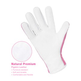 ORIDO Gardening Gloves for Women - Leather Working Gloves for Womens Work Glove for Yard Gardening Weeding Digging and Pruning(Large, Pink)