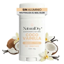 NaturalDry Desodorante Natural que SÍ FUNCIONA | Delicioso aroma Coco Vainilla | Sin Aluminio | Sin Parabenos | Desodorante Mujer | No macha la ropa | Protege del mal olor hasta 24 Horas | 50 G