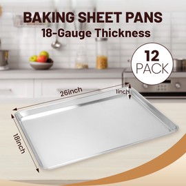 BIEAMA 12 Pack Full Size Baking Sheet Pan Aluminum Commercial Pan for Oven Freezer Bakery Hotel Restaurant 26" × 18"