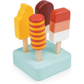 Mentari Toys - Sunny Ice Lolly Stand - Wooden 4 Different Pattern Popsicles Toy Set - Dessert Accessories for Kids - Imagination Pretend Play - Age 24M+