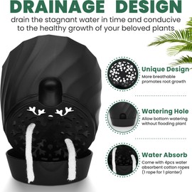 KITLAB Plant Pots with Drainage, Self Watering Pots for Indoor Plants, Home Decor Flower Planters, 4 Pack 6 Inch Plastic Planters Succulent Pots, Black