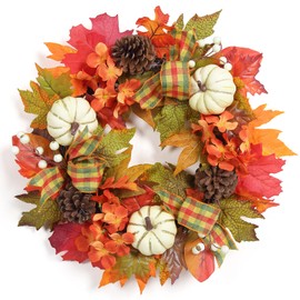 Adeeing 20" Fall Wreath for Front Door, Autumn Wreath with Pumpinks Pinecones Maple Leaves, Fall Decor for Thanksgiving Harvest Home Outside Indoor Wall Porch