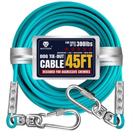 Tie Out Cable for Large Dogs, Pet Runner for Yard, Heavy Duty Swivel Hooks Lead Holds Break Strength of 1000lbs, Steel Wire Chain Dog Leash Cable for Yard (Turquoise 45FT)