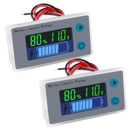 2PCS Battery Meter 10-100V 12V 36V 24V 48V Digital Battery Capacity Voltmeter Tester Remaining Capacity Percentage Level Voltage Temperature Monitor Meter with Cable Electric Boat Battery Power