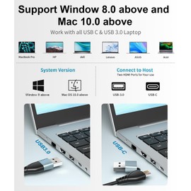Weton USB C/USB 3.0 to Dual HDMI Adapter, USB to HDMI Splitter for Dual Monitors Extended Display Adapter for Windows Mac OS,1080p@60Hz Universal Video Graphics Adapter