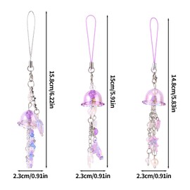 3pcs Purple Jellyfish Phone Charms, Aesthetic Y2K Cell Phone Wrist Strap Cute Lanyard Accessories Charm for Camera Bag Keychain Wallet Pendants Decor (3 Designs)