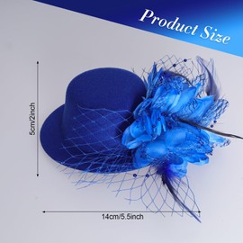 Fumwase Flower Mini Top Hat Hair Clip Small Tea Party Hats Fancy Hats with Clip Fascinators Headwear for Women Ladies (Polyester Fibre, Blue)