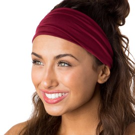 Hipsy Adjustable & Stretchy Basic Xflex Wide Headbands for Women Girls & Teens (Basic Burgundy)