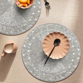 RIANGI Easter Placemats - Set of 2, Size 13 Inch Colorful Beaded Placemat for Dining Tables, Rustic Farmhouse Decor, Round Beaded Placemats for Home - Beaded Round Placemats, PMRH09_2PCS