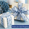 woric Blue Floral Wired Ribbon 2.5 Inch x 15 Yards