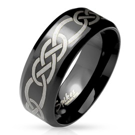 Tapsi Coolbodyart Statement Ring Stainless Steel Tribal Knot 8 mm Black 60(9)-69(13), Stainless Steel
