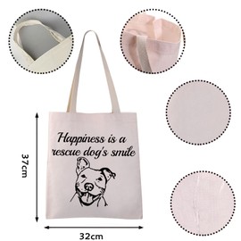 VAMSII Pitbull Tote Bag Happiness is a Rescue Dog’s Smile Pitbull Dog Gifts Pitbull Lover Gifts Pitbull Owner Shoulder Bag (dog's Smile Tote)