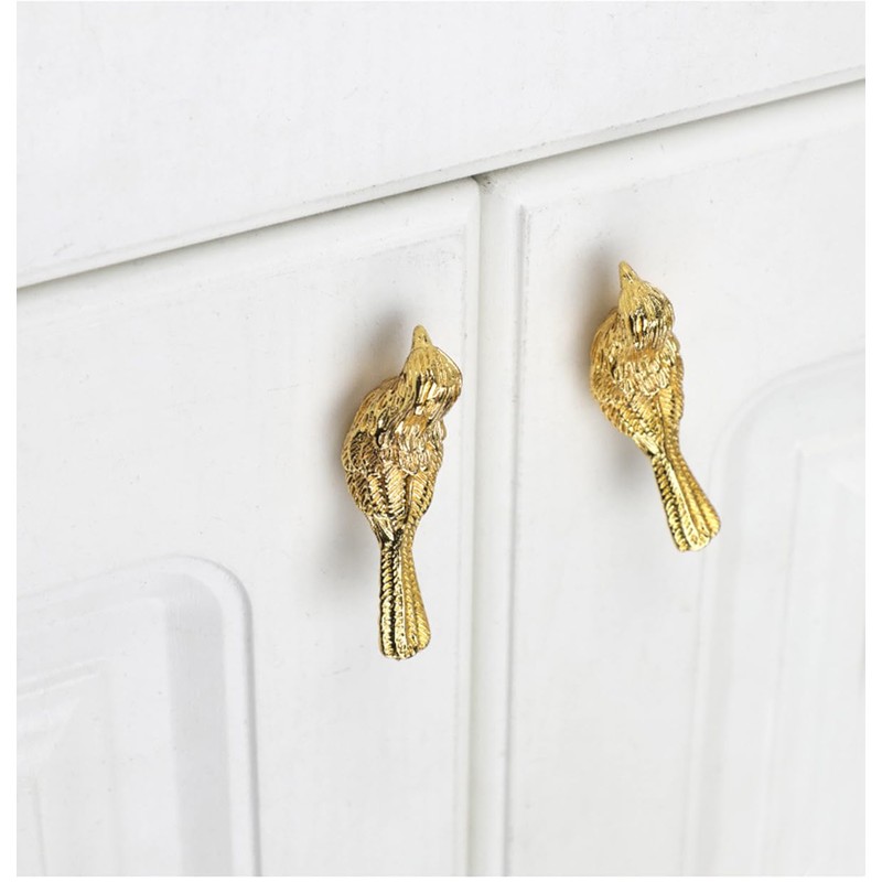 MARGUERASW 4 Pack Brass Drawer Pull Knob，Gold Drawer knobs Bird