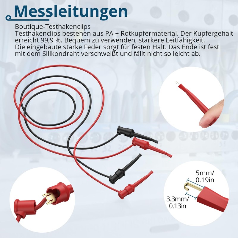 ALLmeter Double Hook Test Leads 1m Coloured, 10A, 30Vac-60Vdc, for