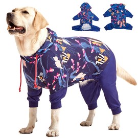 LovinPet Big Pitbull Dog PJS Wound Care/Post Surgery Dog Clothes,Anxiety Relief Onesies for Dogs,Lightweight Stretchy,Large Dog Pajamas for Dogs,Reflective Stripe,Fishtopia Seascape Navy Print/Medium