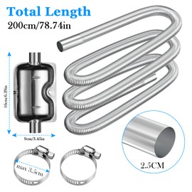 URAQT Parking Heater Exhaust Pipe, with Improved Silencer, Stainless Steel Exhaust Pipe, Air Heater Exhaust Pipe, Car Air Heater Exhaust Pipe Diesel Gas Vent Hose, Parking Heater Pipe (200CM)