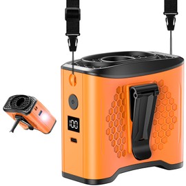 Portable Waist Fan with 10000mAh Battery & Mobile Charging, Hands Free Fan for Neck/Desk | 4-Speed 22H Cooling, SOS Light, LCD Display, Type-C Fast Charge, Outdoor Travel-Orange