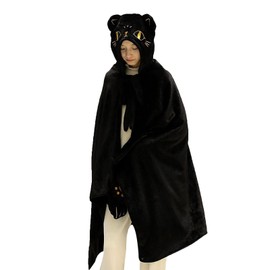 LAVASEON Wearable Blanket, Blanket, Cute, Cat Ears, Pajamas, Hooded, Gloves, Open Front, Unisex, Cape Style, Flannel Fabric, Warm, Fluffy, Fluffy, Thick, Washable, Nap Blanket, Room Wear, Cold