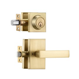 NCSEN Satin Brass Exterior Door Lock Set, Front Door Handle with Deadbolt, Heavy Duty Entry Door Handleset