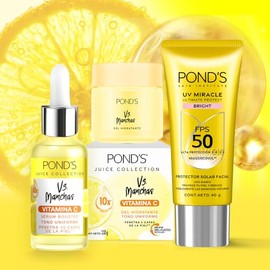 Ponds Kit Anti-Manchas Vitamina C y Protección Solar, 3pzas Gel  Sérum  Protector Solar Facial Bright                                                 