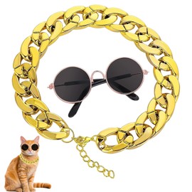 Anseom Cat Sunglasses with Gold Chain Costume Decorations Cat UV Protection Goggles Puppy Glasses Adjustable Chain Cosplay Costume Cool Photo Props (1 Black Glass+1 Gold Chain)