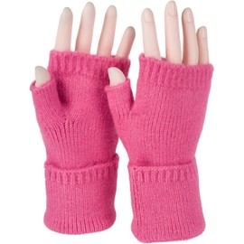 styleBREAKER 09010052 Women's Fingerless Knitted Gloves Plain with Waistband Warm Winter Gloves, pink
