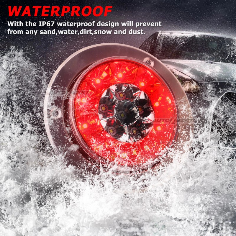 AUTOXBERT 2X 4inch Round Red White 16-LED Truck Trailer Brake