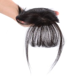 AISIHAIR Wig, Hair Piece, Straight Hair, Fully Hand Planted, 100% Human Hair, Bangs, 3D, Breathable, With Sides, Hides Hair Removal, Small Face Effect, Natural Color 25cm, 25cm