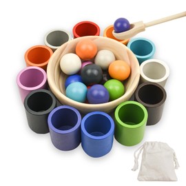 Coriver Montessori Colours Sorting, Balls in Cups Colours Sorting for Children, Wooden Sorting Game for Sorting and Counting Colours, Colours Stacking Stones, Montessori Toy from 3+ Years
