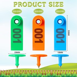 DoubleFill 300 Pcs Livestock Ear Tags for Sheep Goat Cattle 001-100 Number Plastic Sheep Ear Tags for Cow Pig Dog Deer Horse Farm Animal Identification(Green,Blue,Orange)