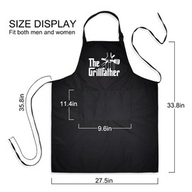 DYJYBMY The Grillfather Funny BBQ Apron for Men Women, Black Adjustable Waterproof Cooking Grilling Apron Gift for Dad Mom Husband Wife, Gifts for Birthday, Christmas, Thanksgiving