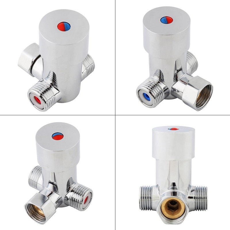 G1/2 Hot Cold Water Mixing Valve, 3 Ways Brass Thermostatic