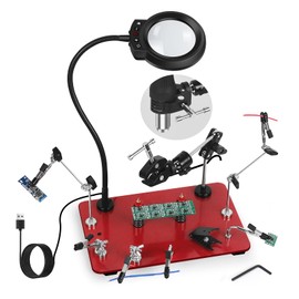 Soldering Helping Hands, NEWACALOX Third Hand Magnetic Helping Tool with 4 Soldering Helping Arms & Big PCB clamp Holder & 4 Upgrade PCB Holder Pillars, Waterproof Solder Clamp Station