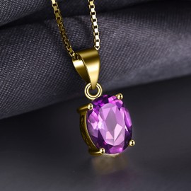 JewelryPalace Class 1.7ct Oval Cut Natural Gemstones Amethyst Birthstone Solitaire Pendant Necklace For Women, 14k yellow Gold Plated 925 Sterling Silver Necklace for Her, 18 Inches Chain